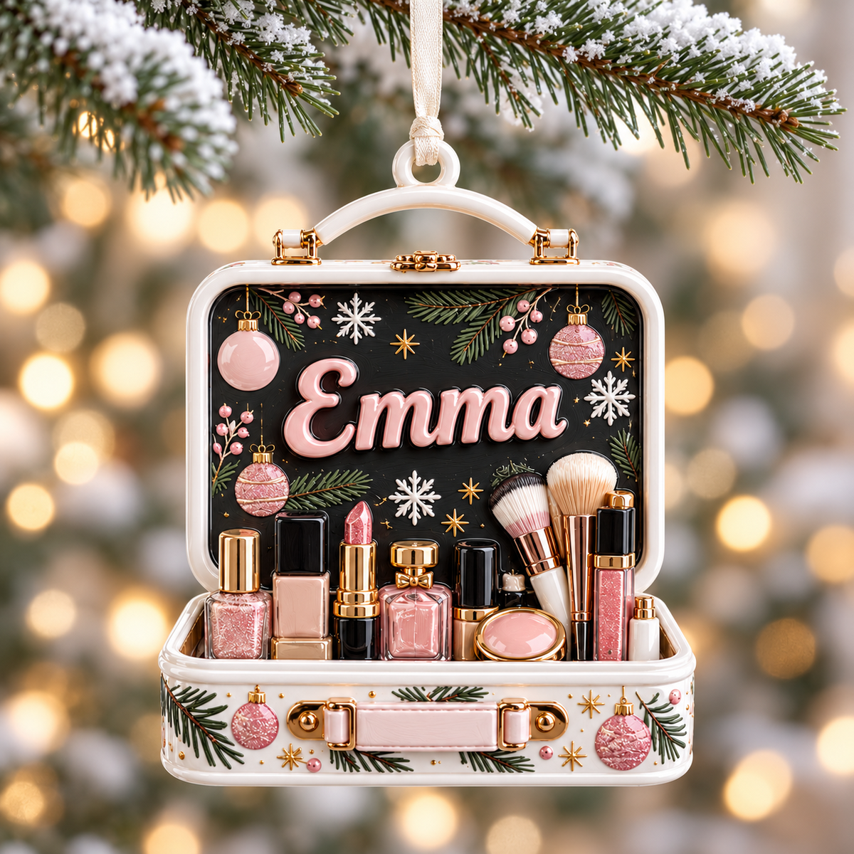 Makeup Vanity Case Holiday Tree Hanging Keepsake - 3D Relief Ornament