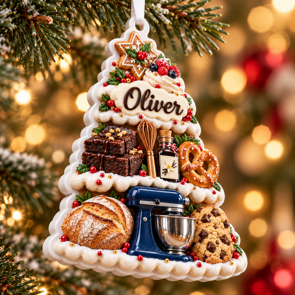 Baking Theme Christmas Tree Shape Stand Mixer and Pastries Hanging Decor - 3D Relief Ornament