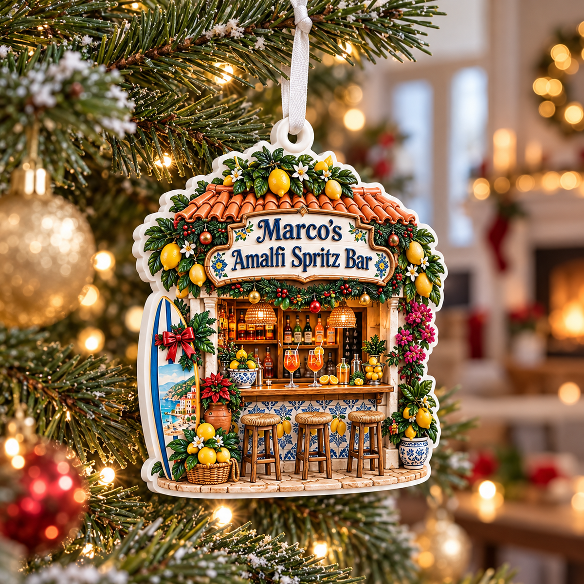 Italian Amalfi Coast Spritz Bar Holiday Hanging Decor - 3D Relief Ornament