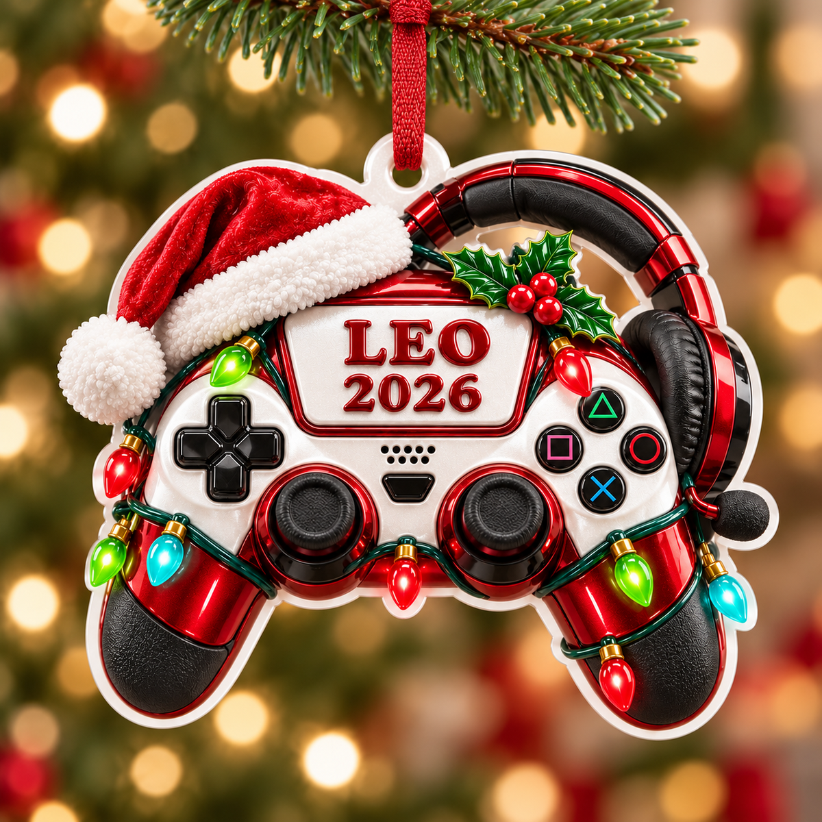Video Game Controller with Santa Hat and Headset Holiday Keepsake - 3D Relief Ornament