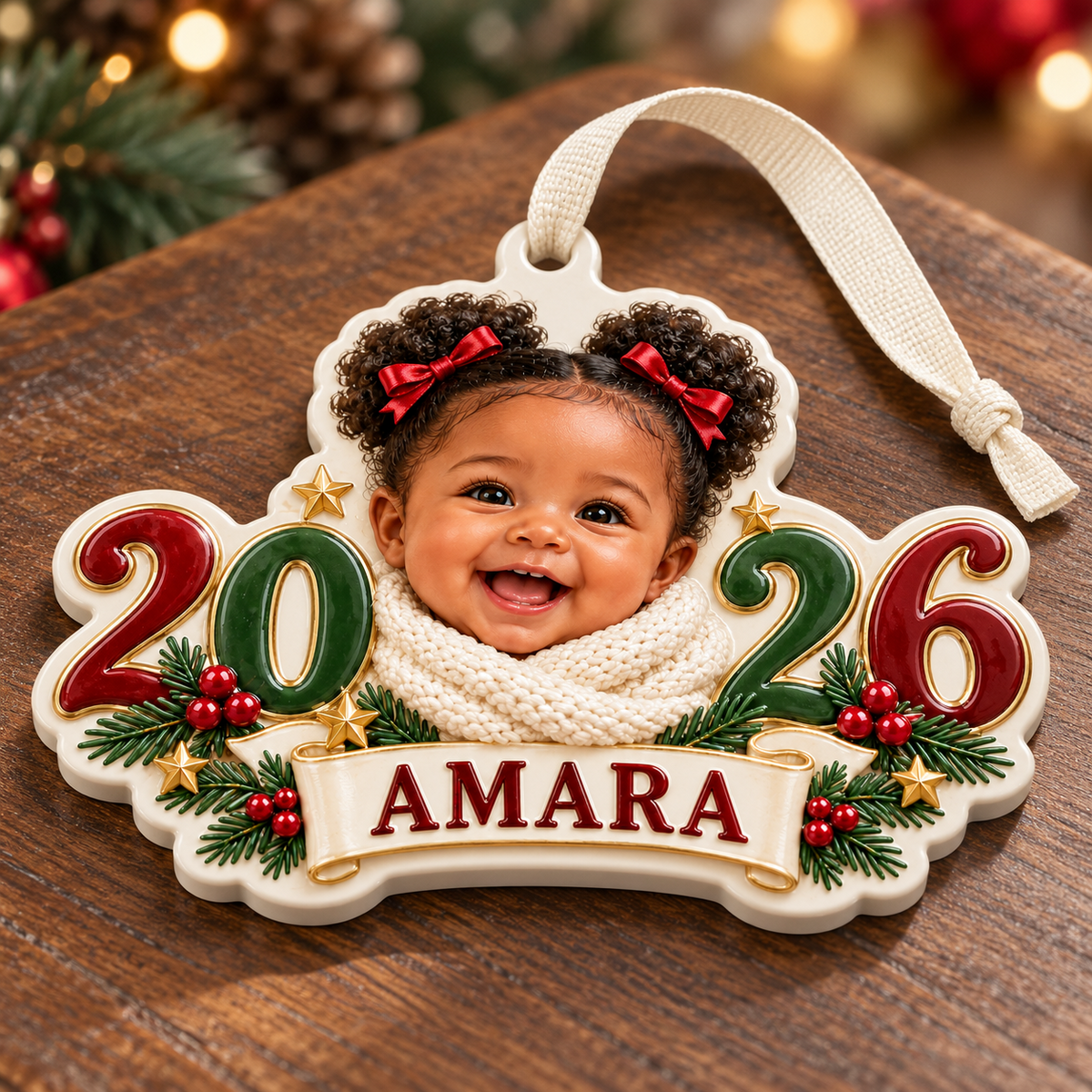 Baby Photo Keepsake 2026 Year Commemorative Ceramic Style Hanging Decor - 3D Relief Ornament