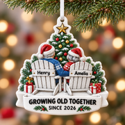 Christmas Tree Hanging Decor Growing Old Together Couple in Adirondack Chairs - 3D Relief Ornament