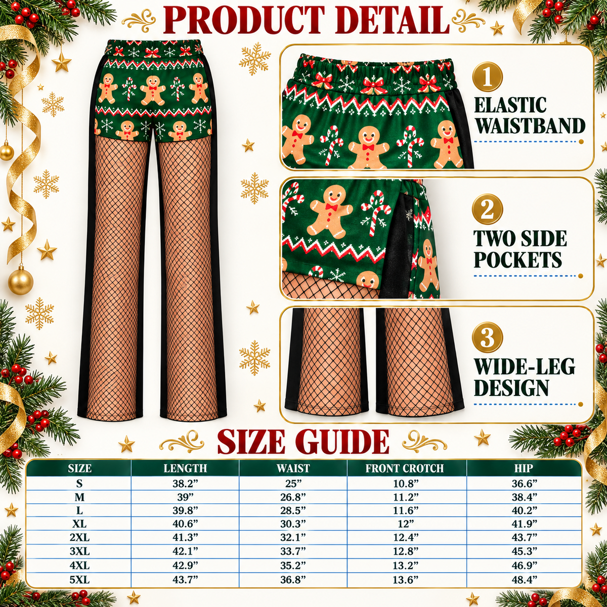 Christmas Fishnet Print Pajama Pants Novelty Graphic Holiday Trousers