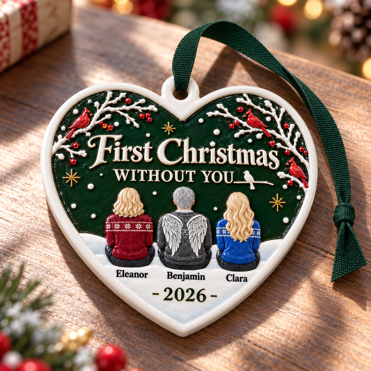 Heart Memorial First Christmas Without You Cardinal Holiday Keepsake - 3D Relief Ornament