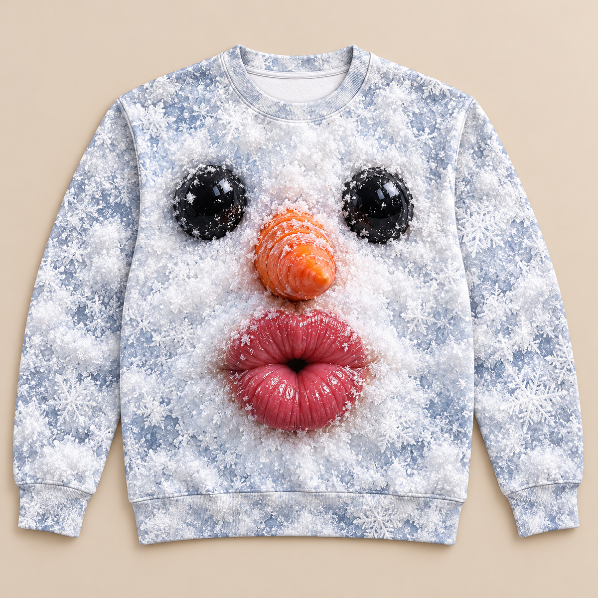 Funny Christmas Sweatshirt 3D Kissing Face Holiday Character Pullover