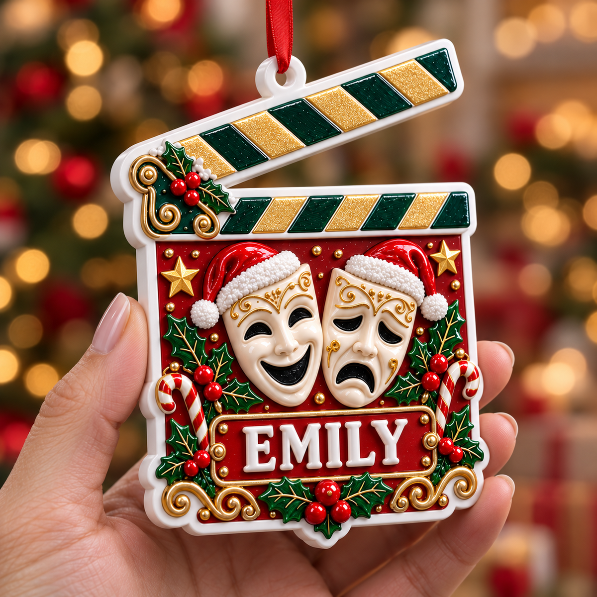 Drama Clapboard Theater Masks Christmas Tree Hanging Keepsake - 3D Relief Ornament