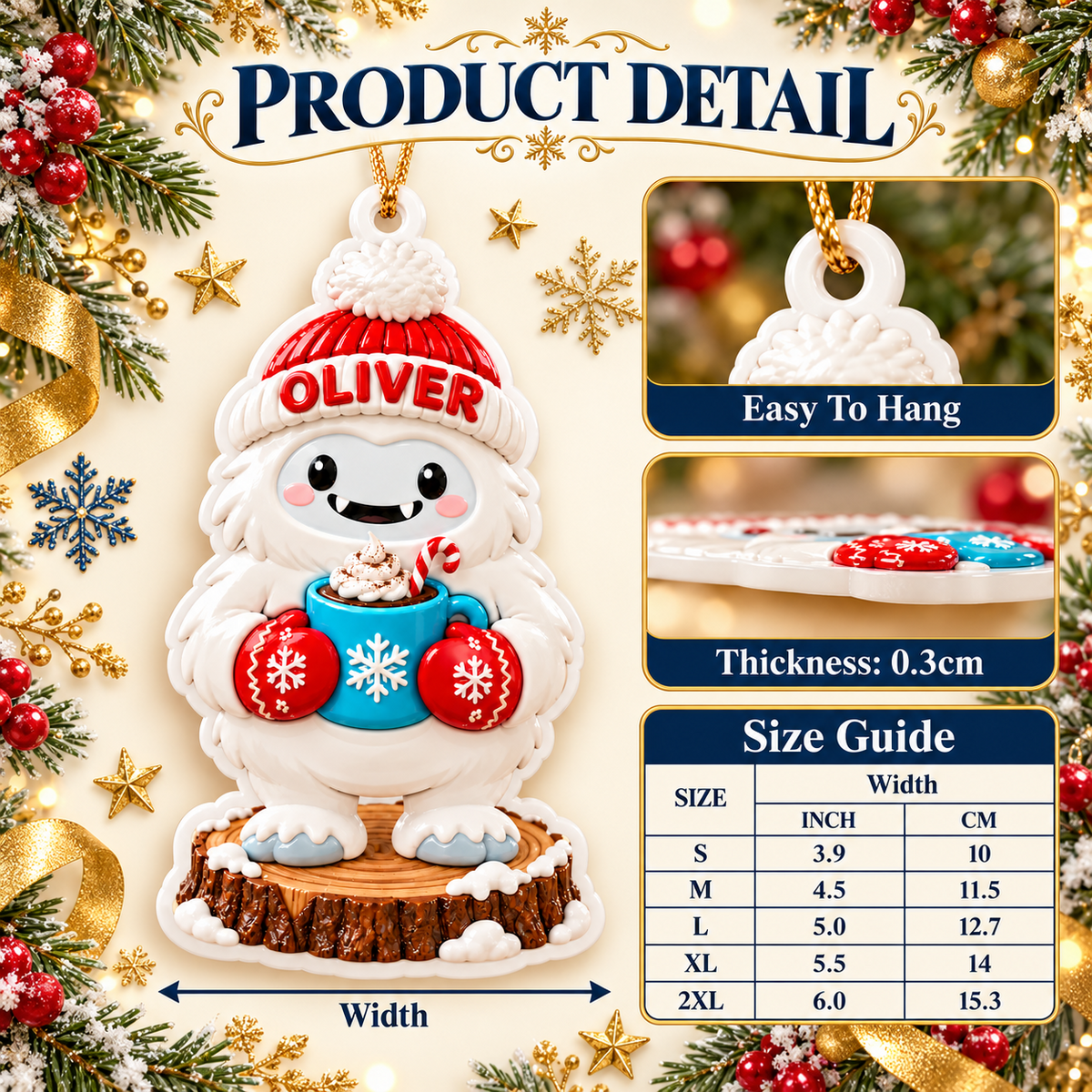 Abominable Snowman Yeti with Hot Cocoa Holiday Tree Accent - 3D Relief Ornament