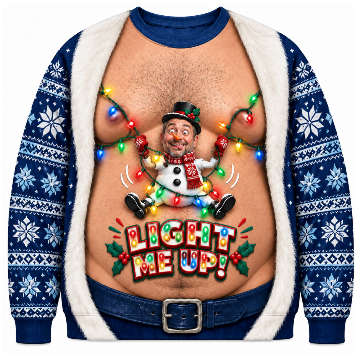 Funny Christmas Sweatshirt Faux Hairy Chest Holiday Graphic Crewneck