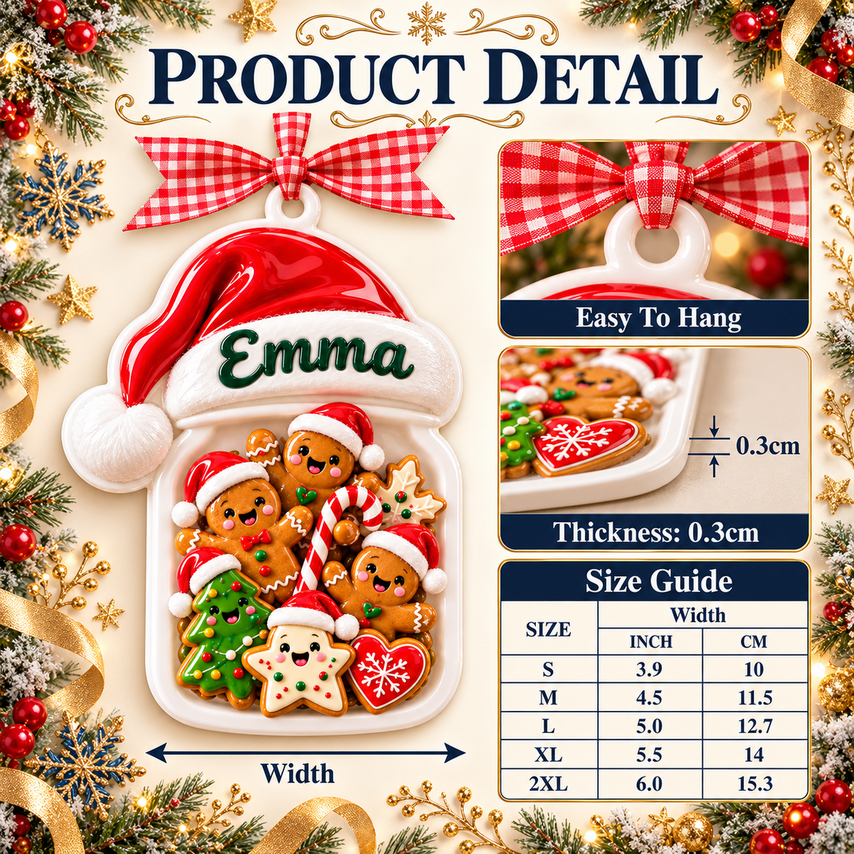 Gingerbread Cookie Jar with Santa Hat Holiday Hanging Keepsake - 3D Relief Ornament