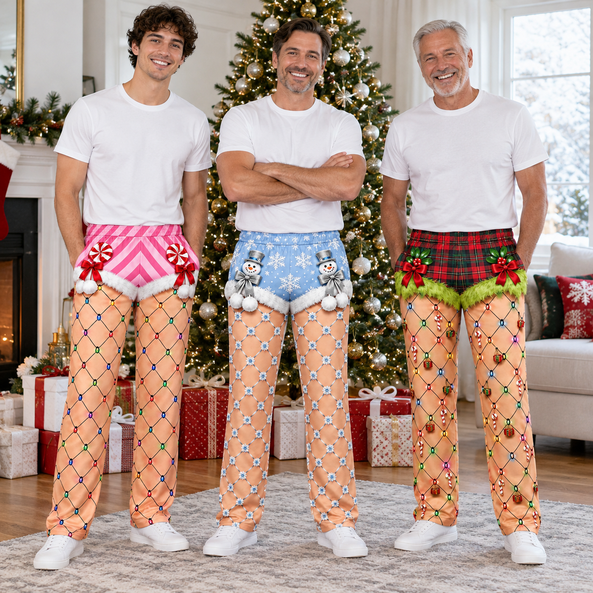 Christmas Pajama Pants Printed Trompe L'Oeil Holiday Lounge Bottoms