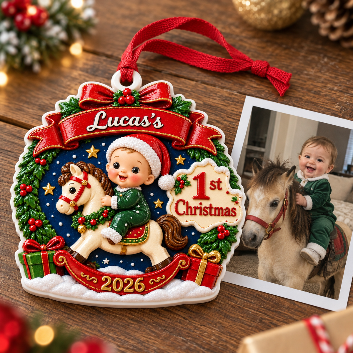 Baby First Christmas Rocking Horse Holiday Keepsake - 3D Relief Ornament