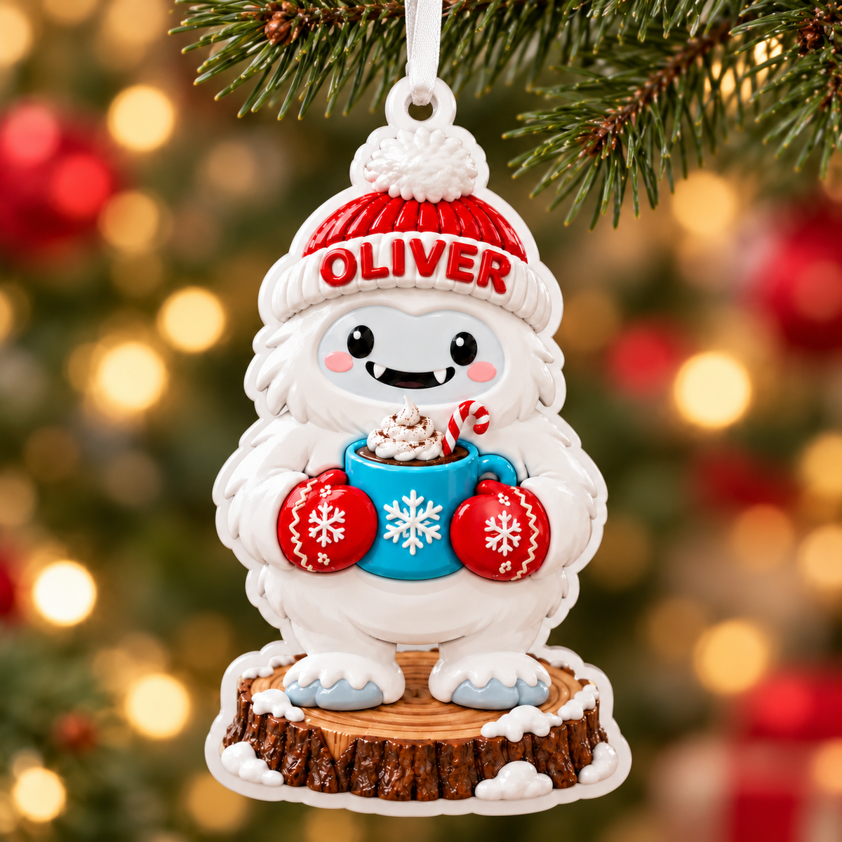 Abominable Snowman Yeti with Hot Cocoa Holiday Tree Accent - 3D Relief Ornament