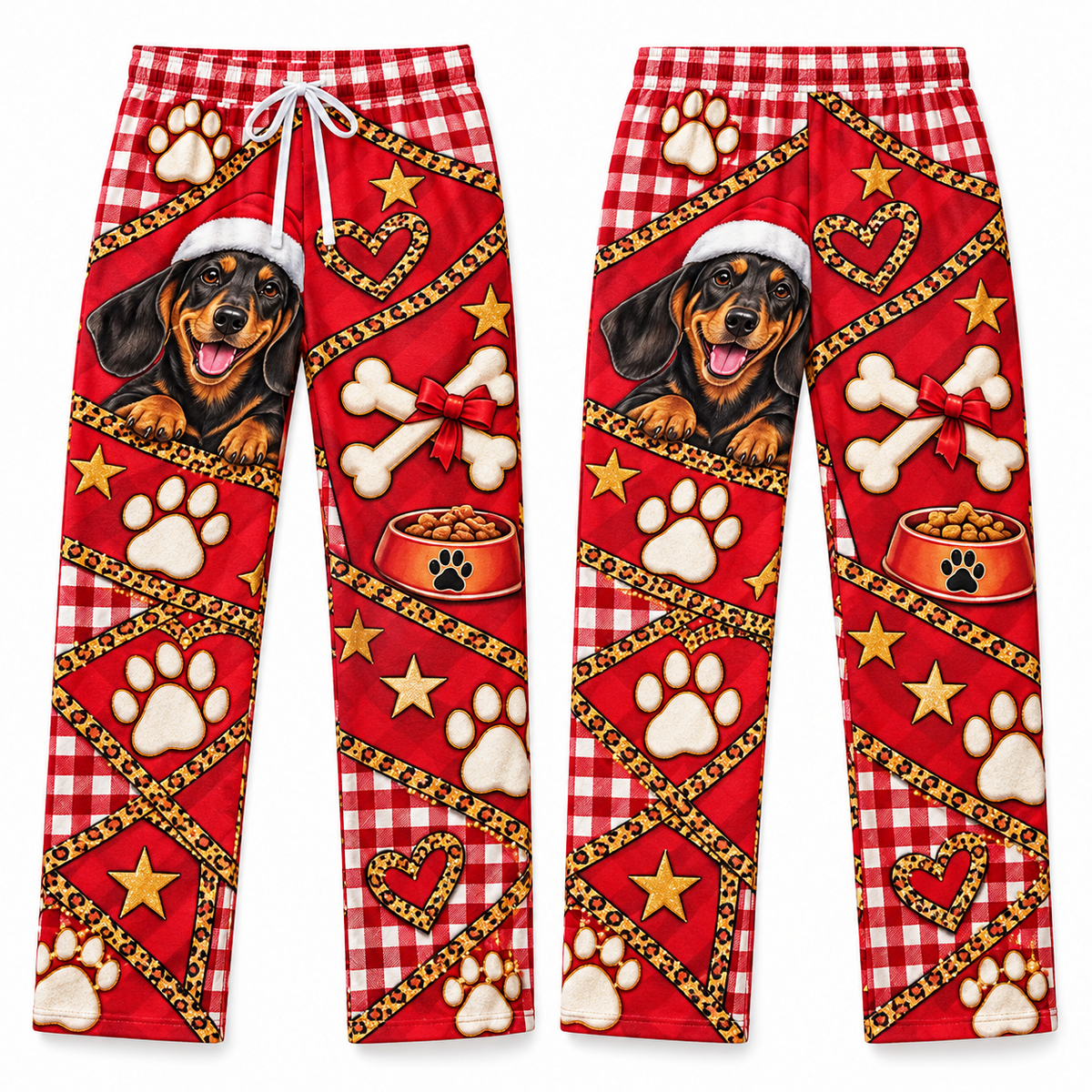 Mens Dog Christmas Pajama Pants Plaid Holiday Lounge Bottoms