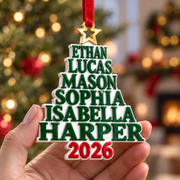 Green Stacked Name Christmas Tree Holiday Decor with Star Topper - 3D Relief Ornament