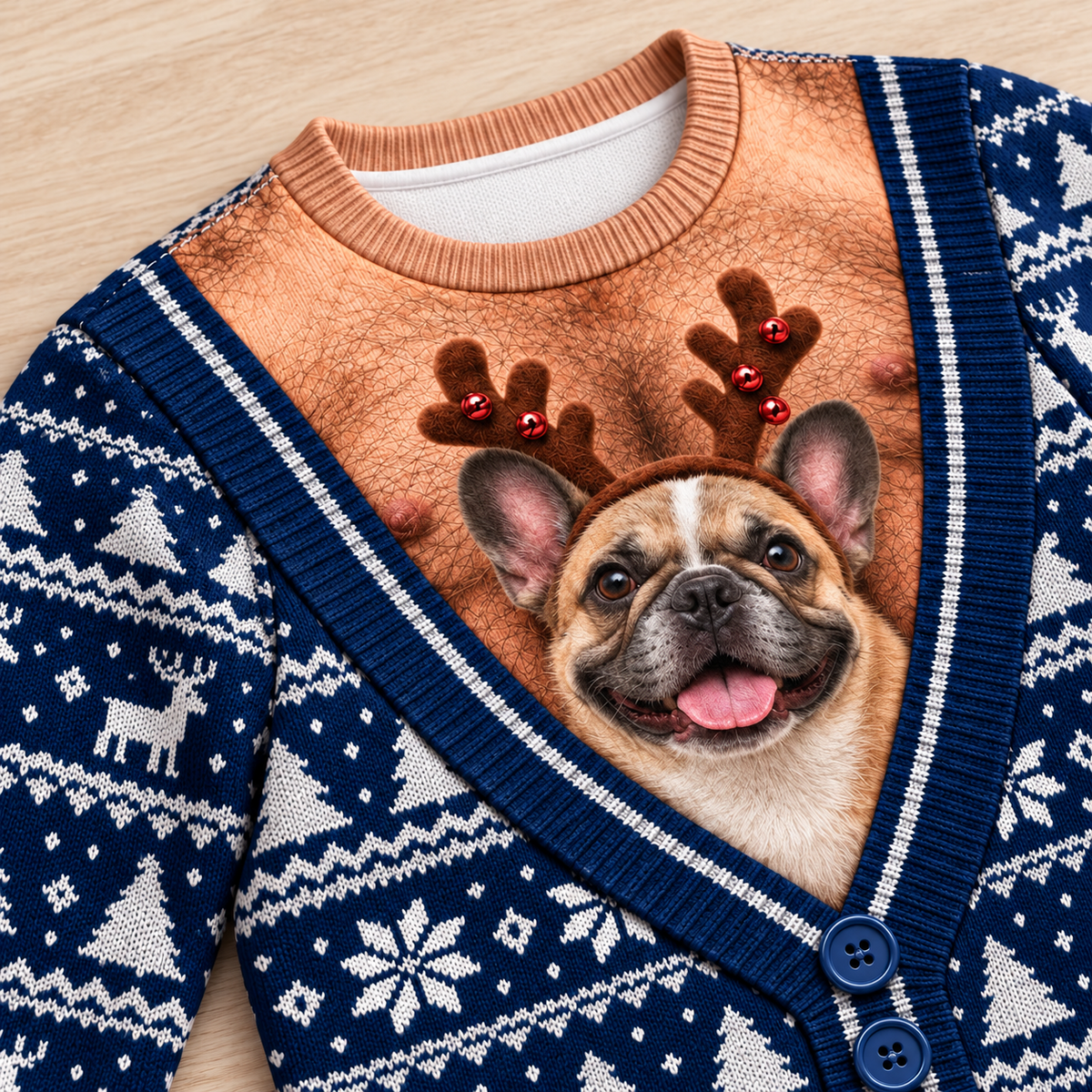 Dog Christmas Sweatshirt Funny Faux Cardigan Holiday Graphic Pullover