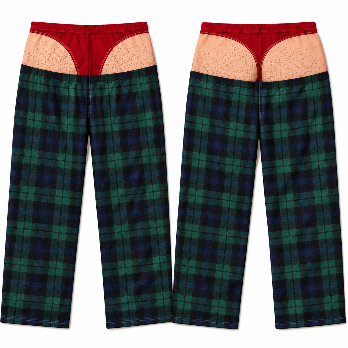 Men's Novelty Plaid Pajama Pants with Fake Sagging Briefs Print