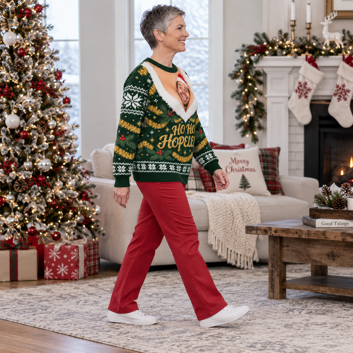 Ugly Christmas Sweatshirt HoHo Hopeless Holiday Graphic Crewneck