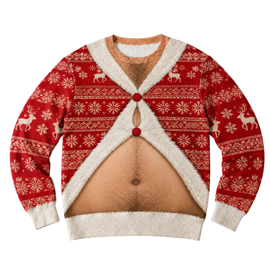 Belly Cutout Ugly Christmas Sweatshirt, Funny Open Stomach Holiday Top