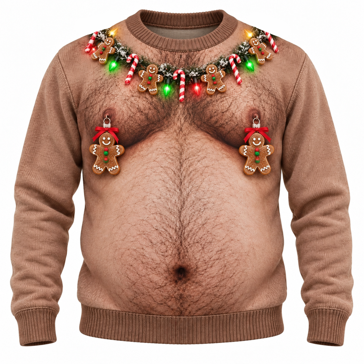 Hairy Chest Christmas Sweatshirt Funny Holiday Garland Tan Pullover
