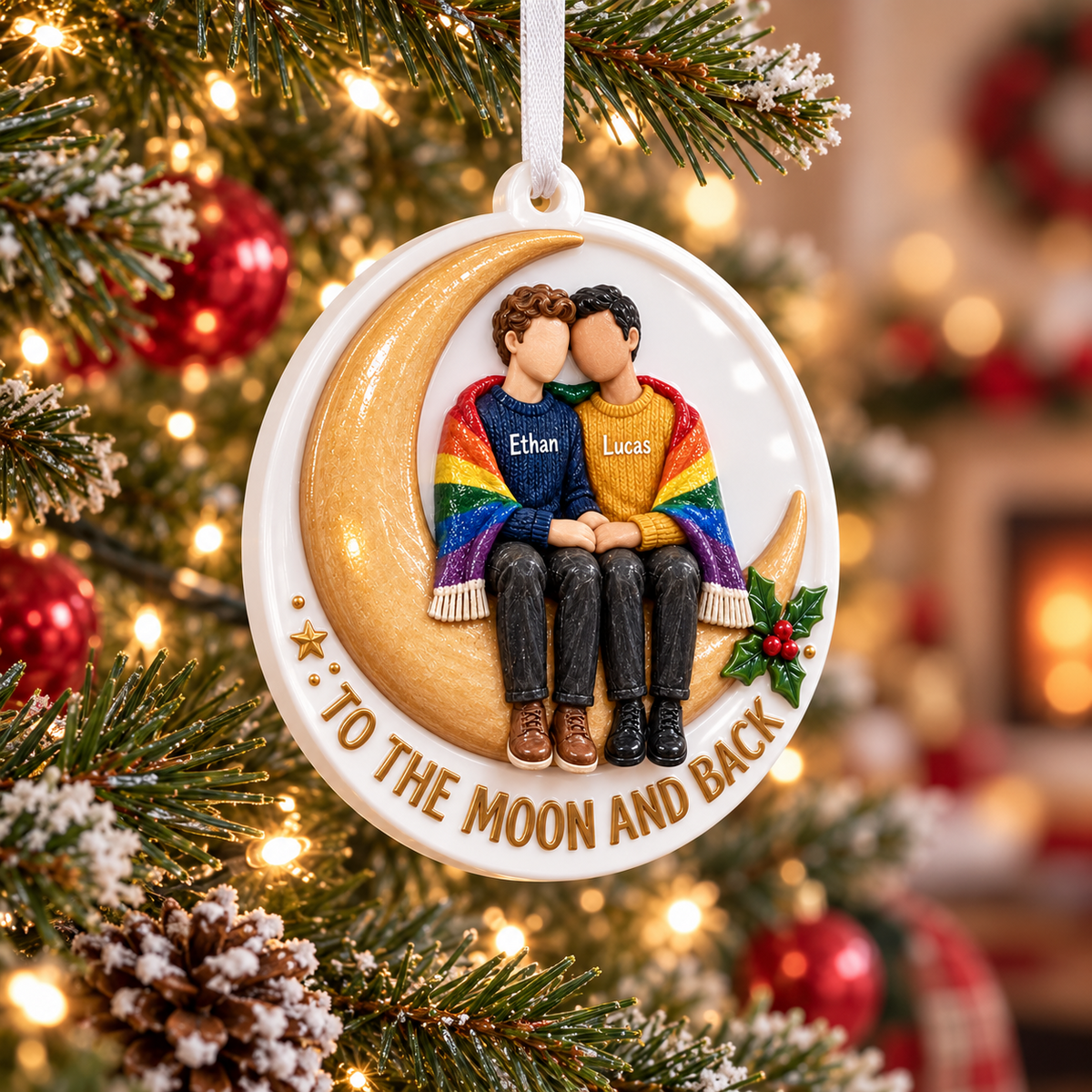 Gay Couple Sitting on Crescent Moon with Rainbow Pride Blanket Holiday ...