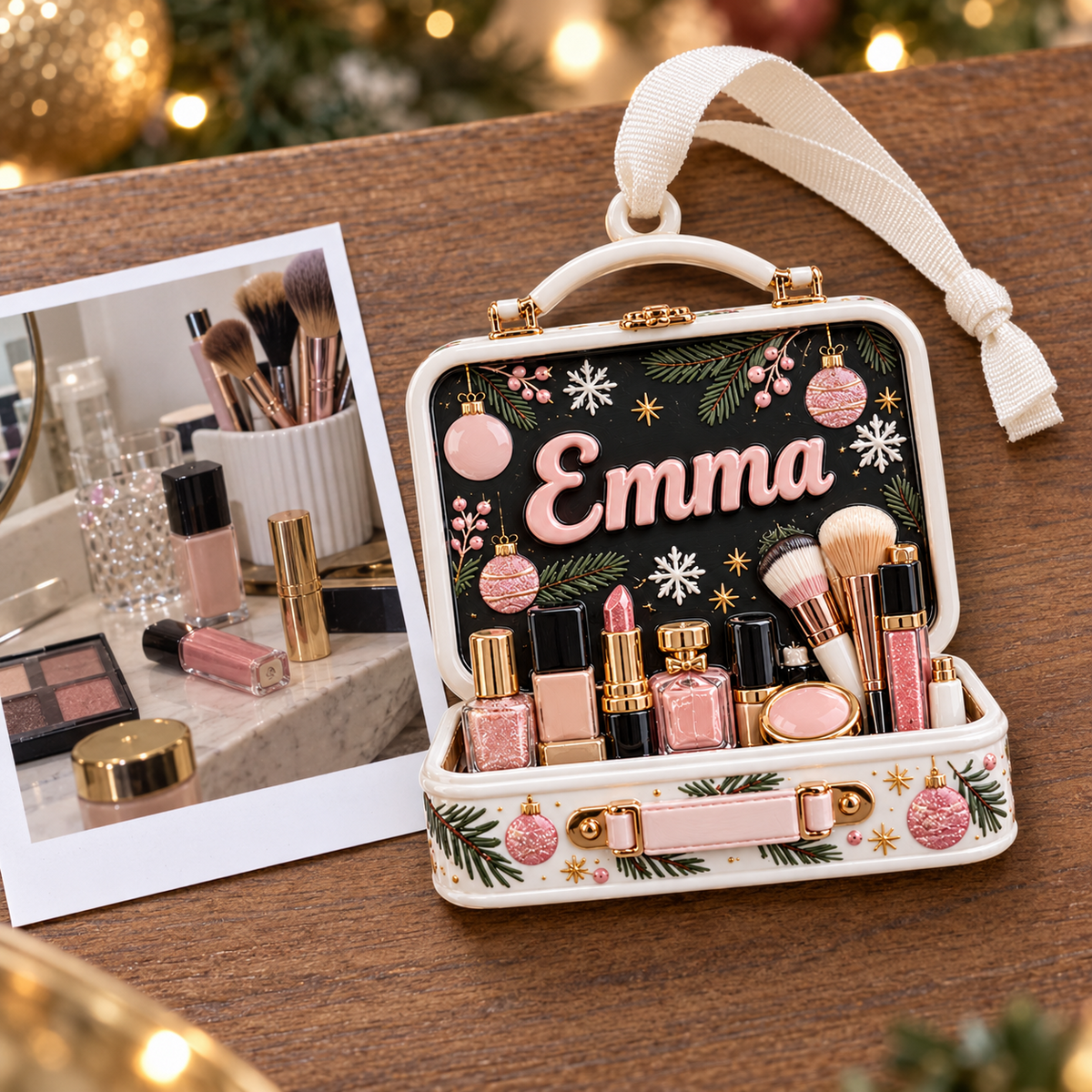 Makeup Vanity Case Holiday Tree Hanging Keepsake - 3D Relief Ornament