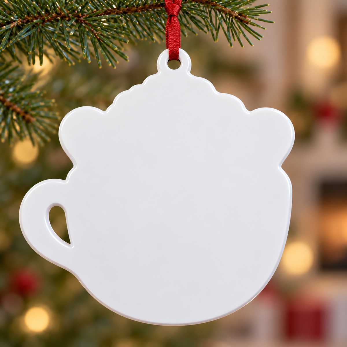 Couple in Hot Cocoa Mug Holiday Tree Hanging Decor - 3D Relief Ornament