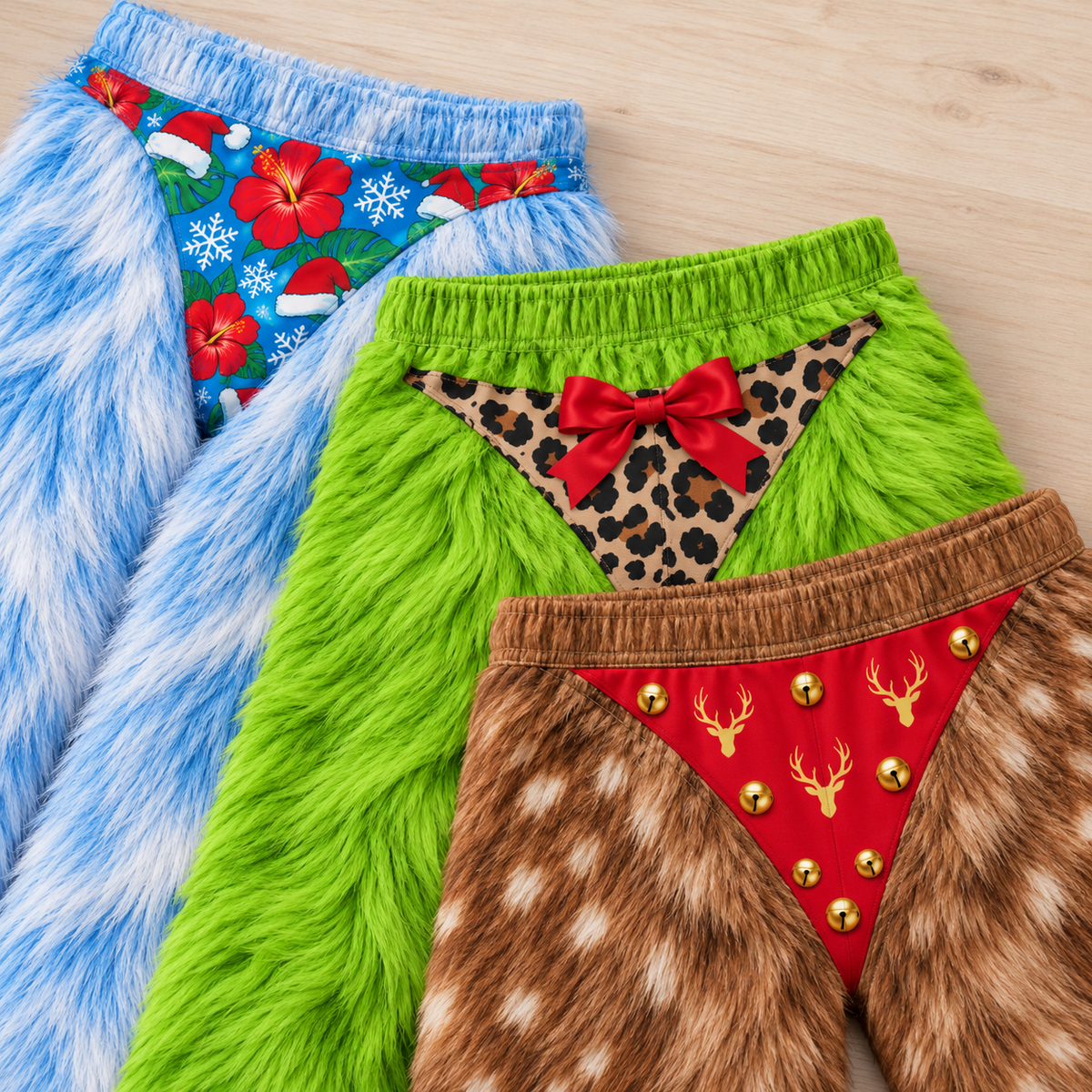 Mens Novelty Christmas Pajama Pants Faux Fur Print Holiday Loungewear