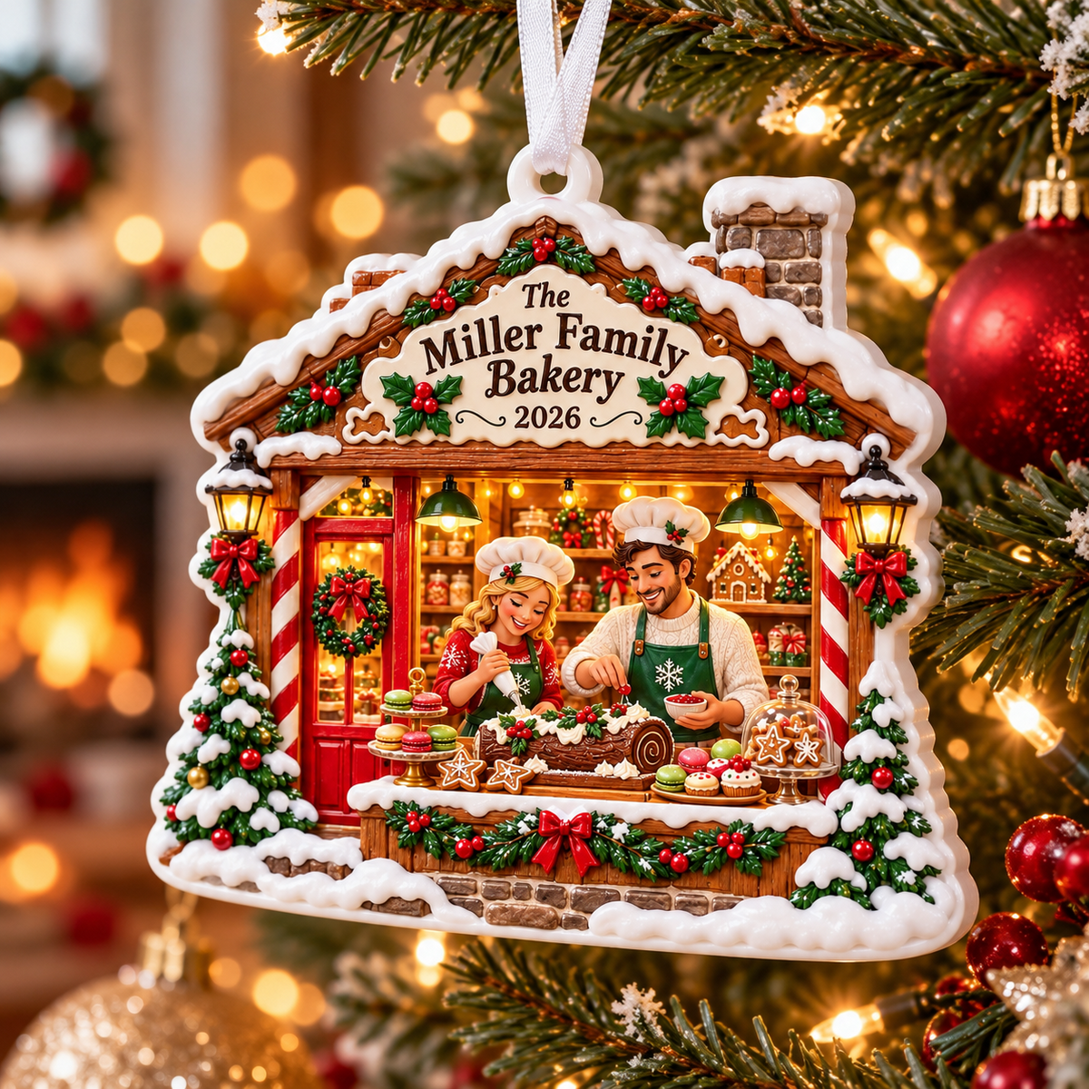 Christmas Gingerbread Bakery Shop House Hanging Holiday Keepsake - 3D Relief Ornament