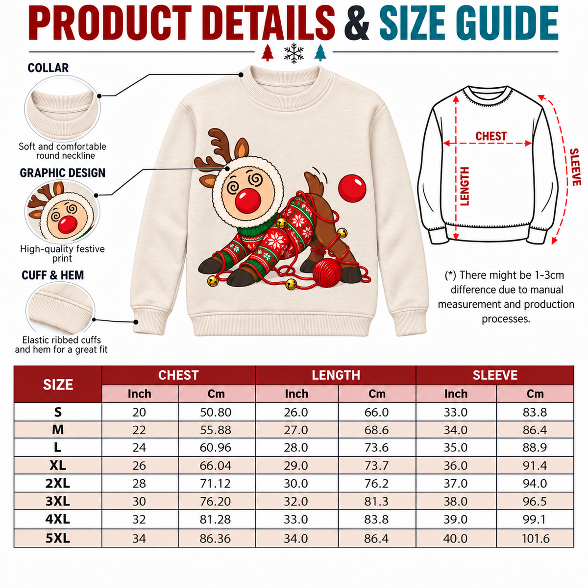 Tangled Reindeer Christmas Sweatshirt, Funny Graphic Crewneck Top