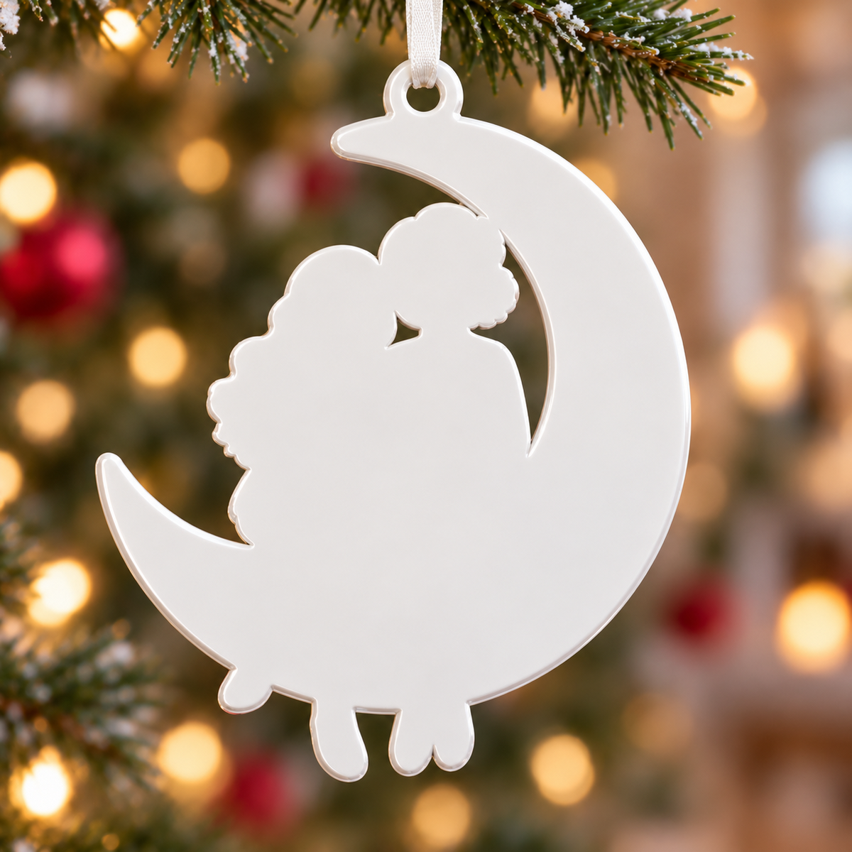 Mother and Daughter Crescent Moon Hanging Figurine - 3D Relief Ornament