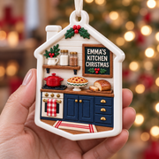 Holiday Kitchen Baking Scene House Shaped Hanging Tree Decor - 3D Relief Ornament