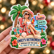 Beach Vacation Retirement Hanging Keepsake with Relaxing Woman and Palm Tree - 3D Relief Ornament