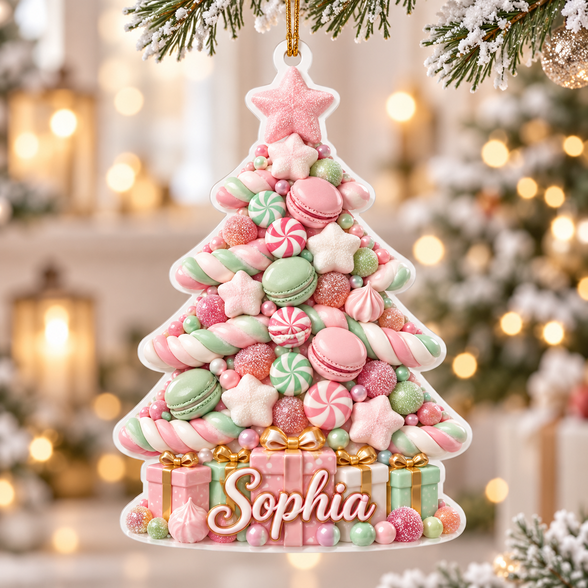 White Acrylic Christmas Tree Silhouette Holiday Hanging Decoration - 3D Relief Ornament