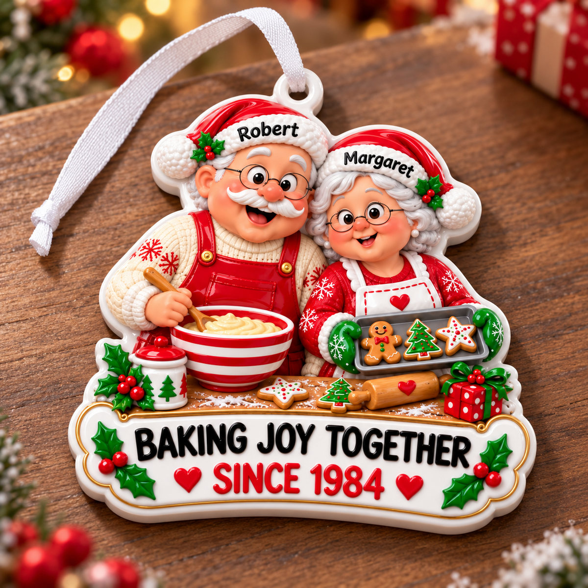 Christmas Baking Couple Holiday Tree Decoration, Kitchen Cookie Keepsake - 3D Relief Ornament