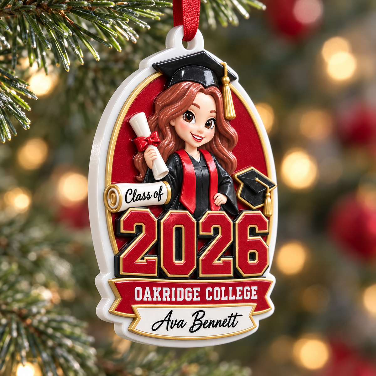 College Graduation Keepsake Plaque with Female Senior in Cap and Gown - 3D Relief Ornament