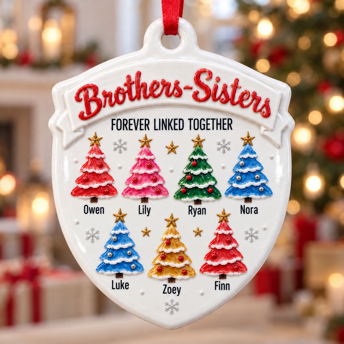 Shield Hanging Keepsake Brothers And Sisters Christmas Trees - 3D Relief Ornament