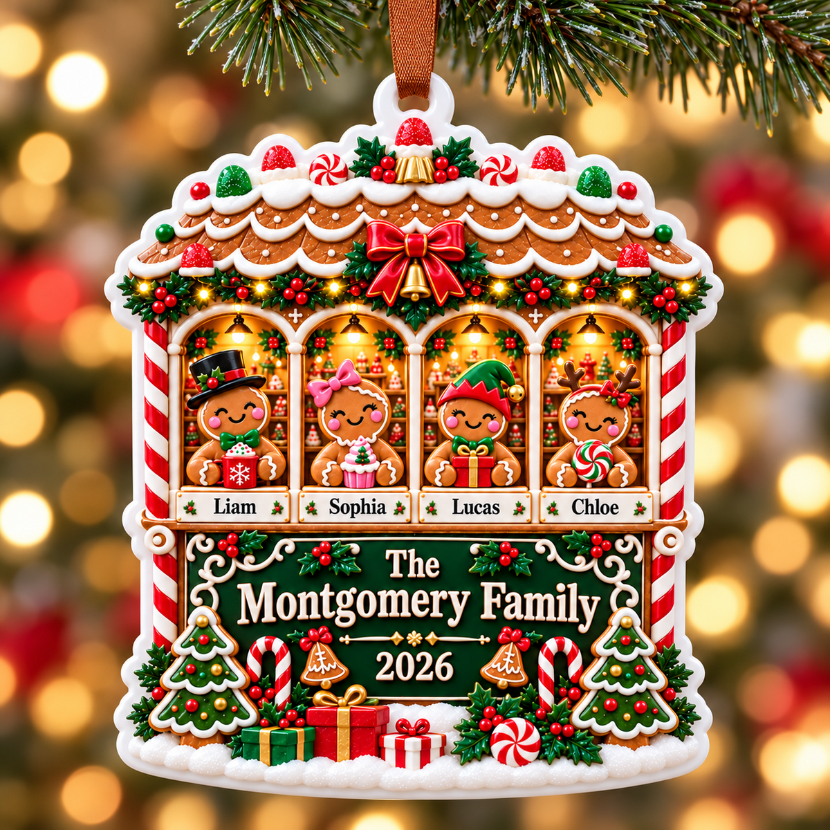Gingerbread Family House Acrylic Holiday Keepsake - 3D Relief Ornament