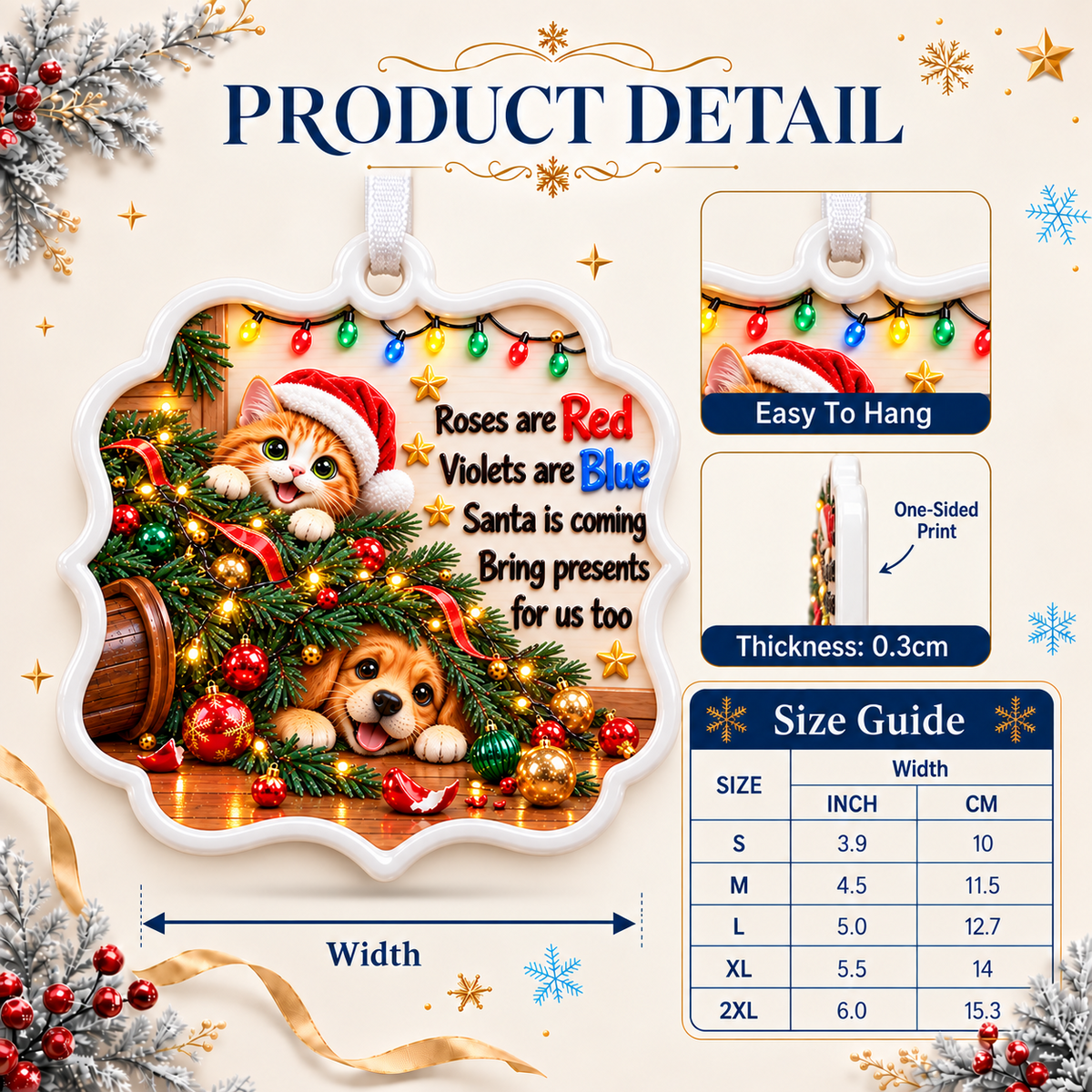 Holiday Pet Plaque Featuring Cat and Dog in Fallen Christmas Tree - 3D Relief Ornament