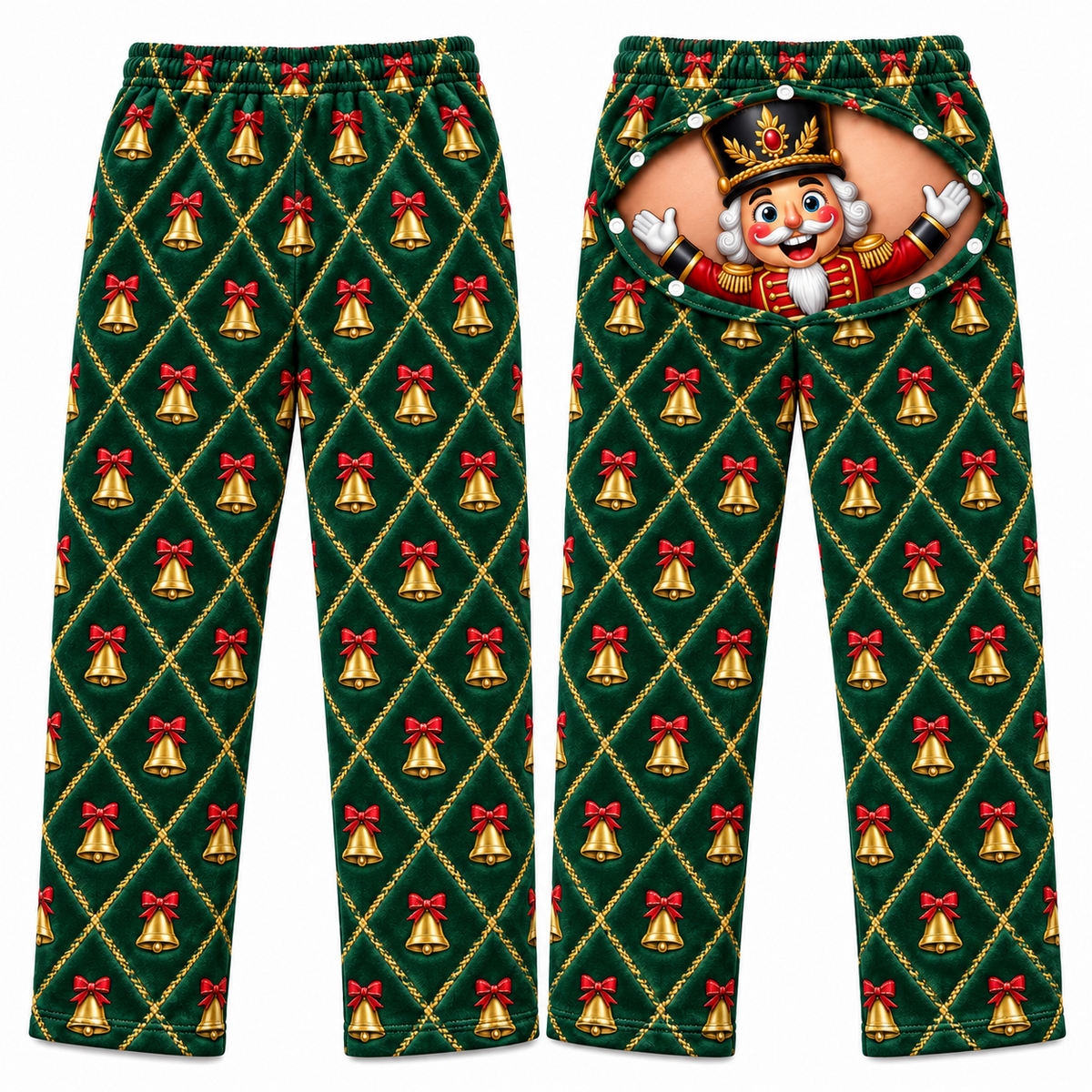 Funny Christmas Pajama Pants with Butt Flap Graphic Print