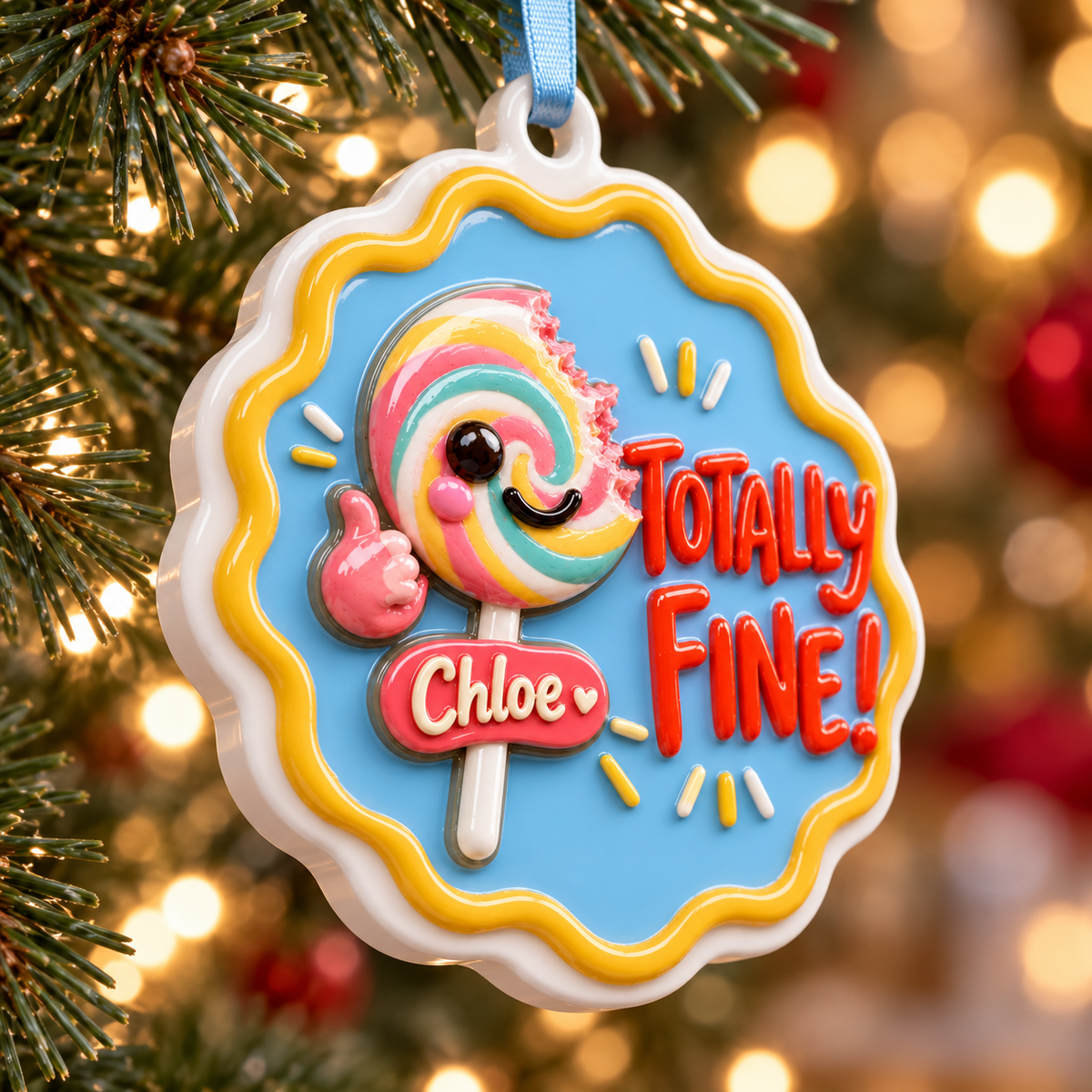 White Scalloped Round Ceramic Christmas Tree Hanging Medallion Decor - 3D Relief Ornament