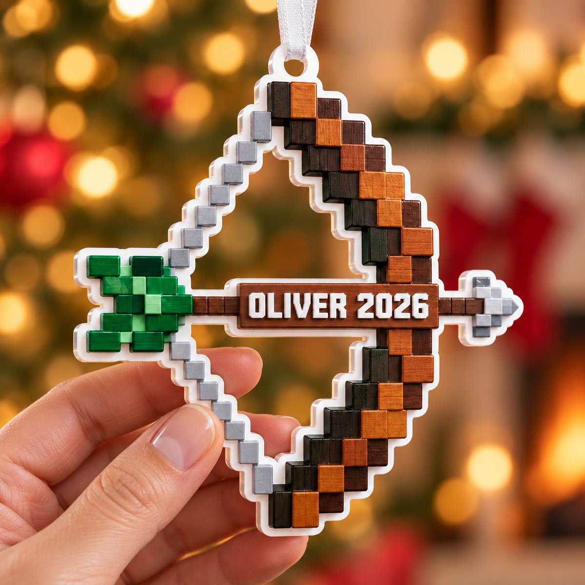 Pixel Art Bow and Arrow Holiday Tree Hanging Decor - 3D Relief Ornament