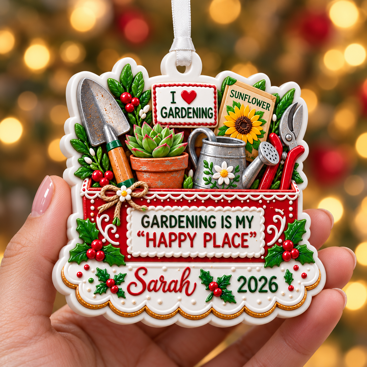 Gardening Tools and Plant Pot Holiday Keepsake - 3D Relief Ornament