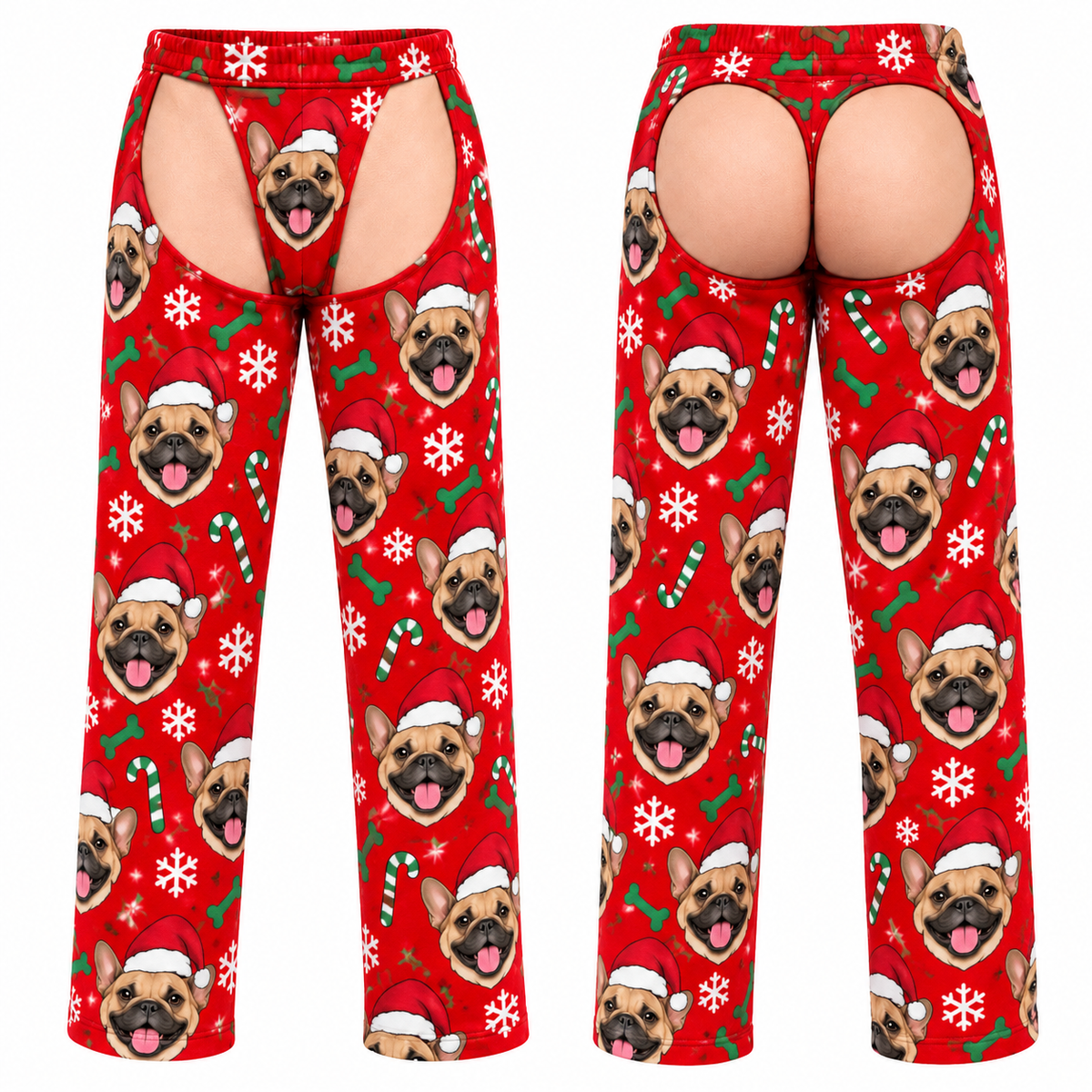 Men's Christmas Corgi Cutout Pajama Pants Light Blue Novelty Chaps