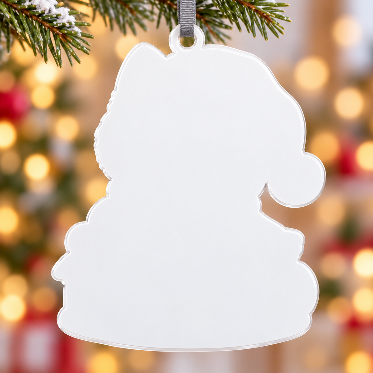 Christmas Grey Cat with Santa Hat and Holiday Present Acrylic Hanging Keepsake - 3D Relief Ornament