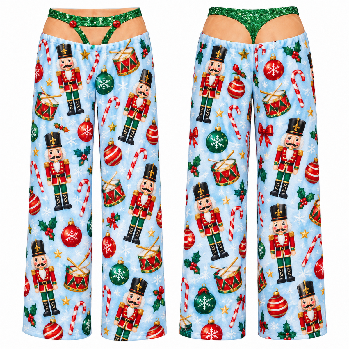 Womens Christmas Cutout Pajama Pants Holiday Print Lounge Bottoms