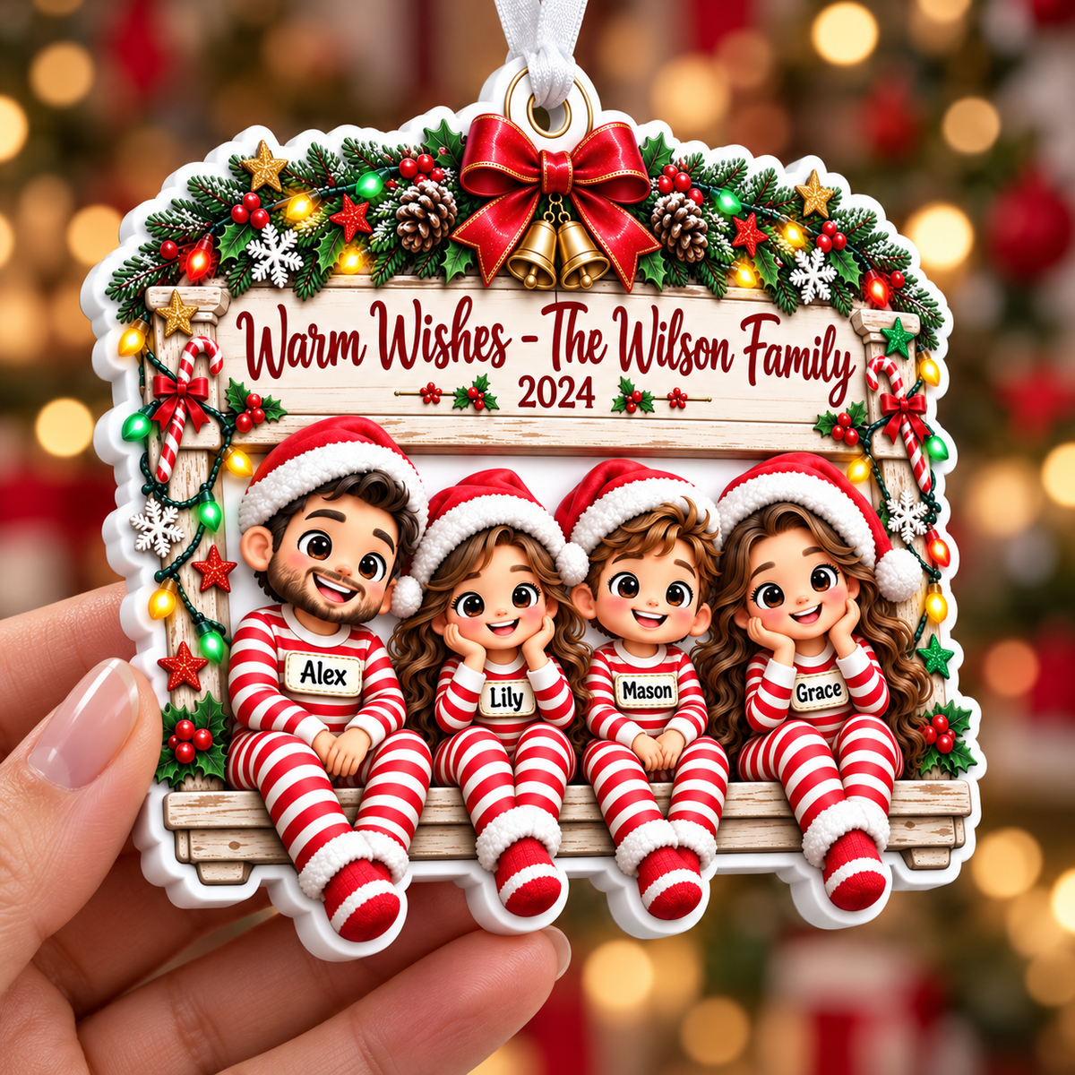 Christmas Family Pajama Holiday Hanging Plaque - 3D Relief Ornament
