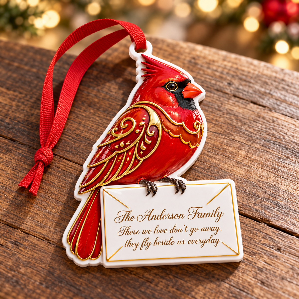 Red Cardinal Perched on Envelope Memorial Tree Hanging - 3D Relief Ornament