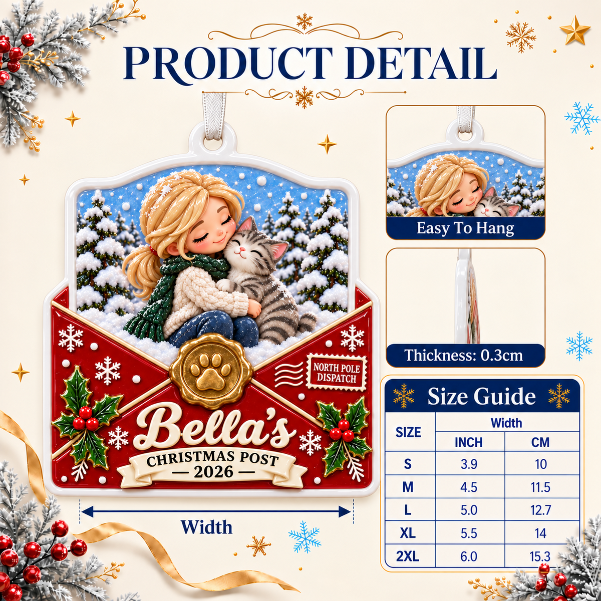 Christmas Red Envelope Winter Forest Scene with Pet Paw Wax Seal - 3D Relief Ornament