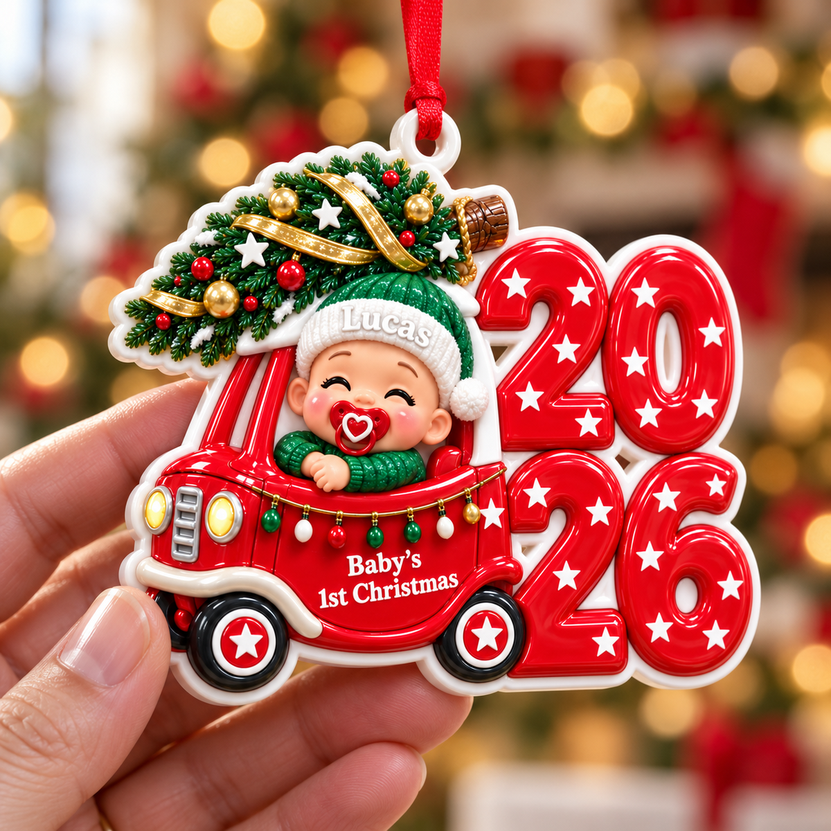 Blank White Acrylic Christmas Tree Farmhouse Pickup Truck Holiday Hanging Decor - 3D Relief Ornament