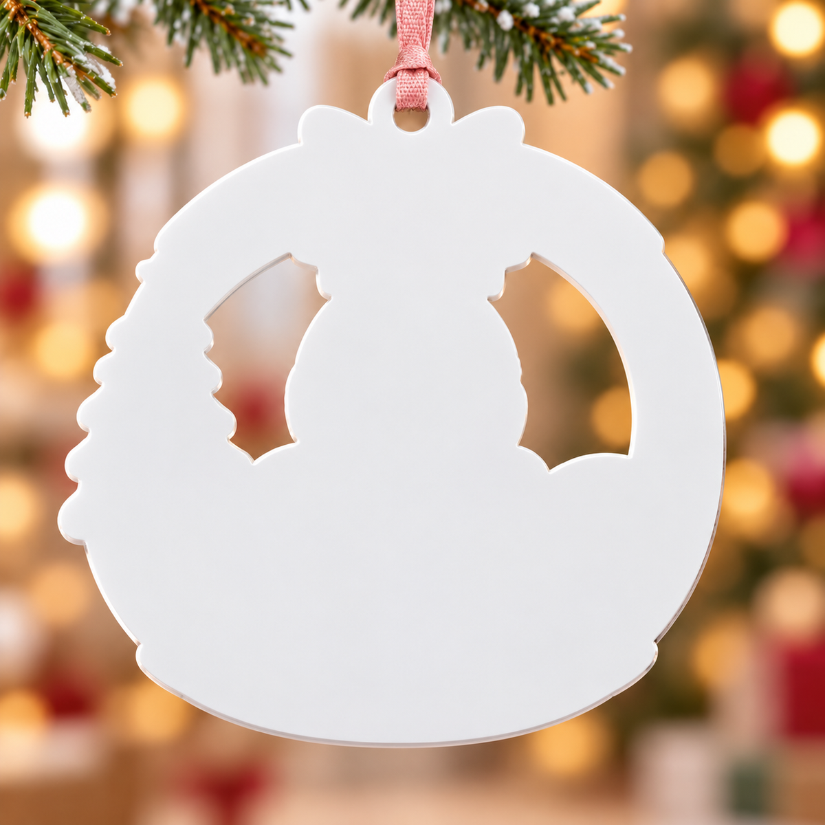 Baby Girl First Christmas Wreath with Pink Knit Beanie and Tree - 3D Relief Ornament